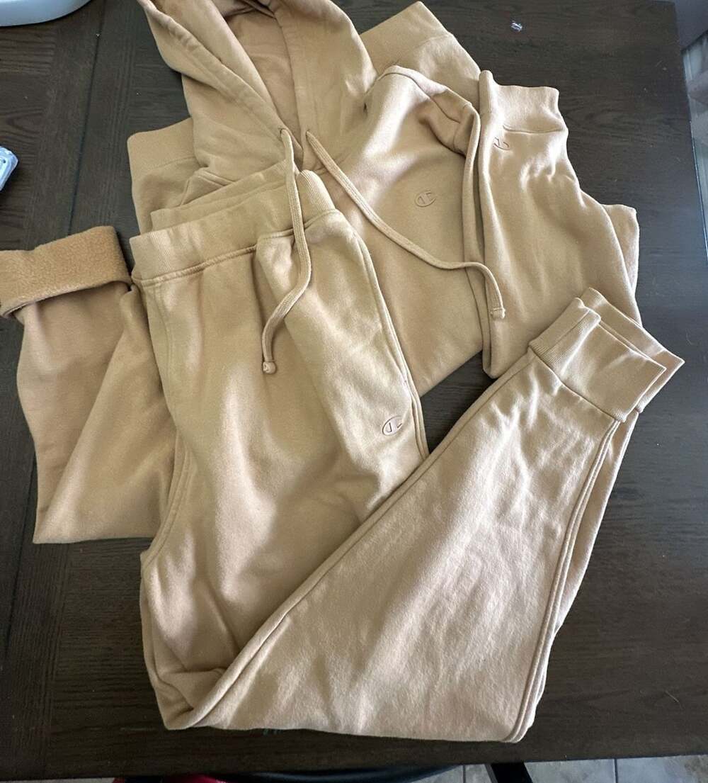 Champion Tan 2-Piece Hoodie and Jogger Sweatpants Loungewear Set Large